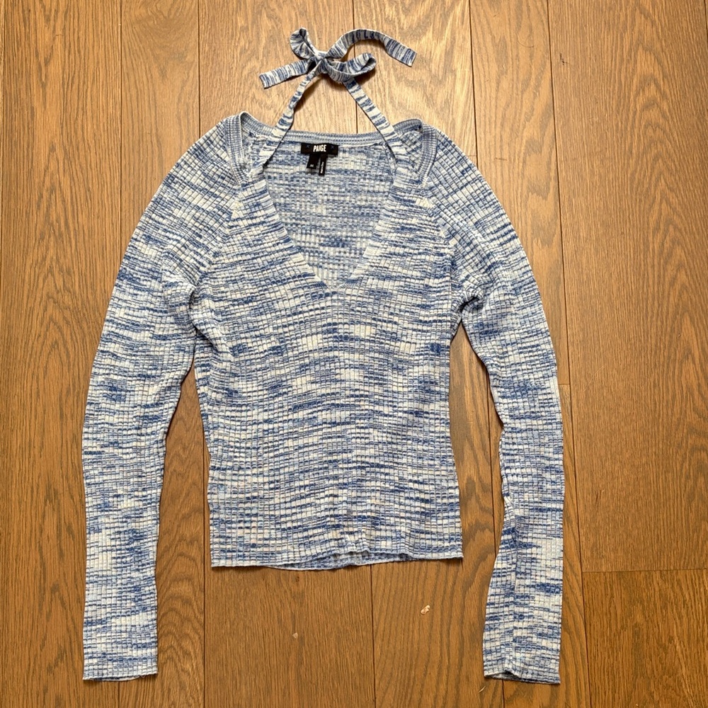 PAIGE Kira Space Dye Deep V-Neck Halter Sweater
